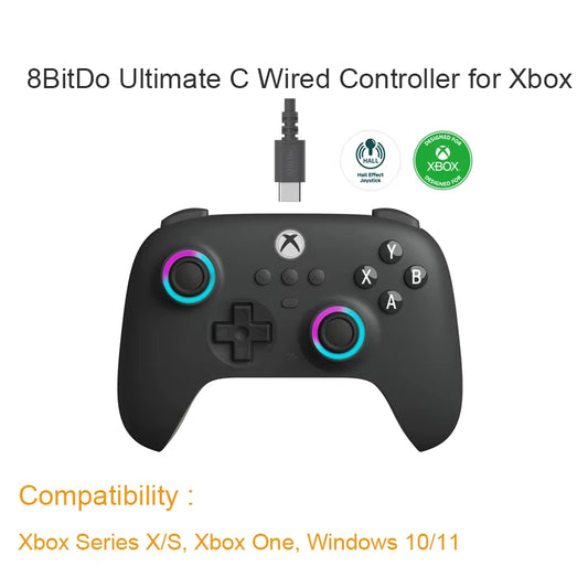8Bitdo Ultimate C Wired Game Controller for Xbox Series X/S Xbox One with Game Pass Hall Effect Joysticks for Windows 10/11