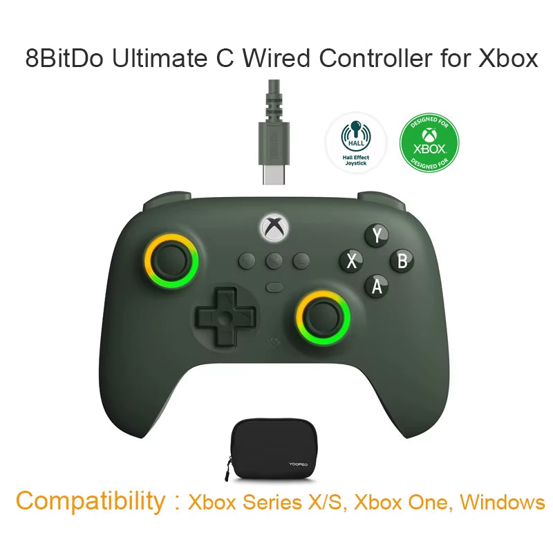 8Bitdo Ultimate C Wired Game Controller for Xbox Series X/S Xbox One with Game Pass Hall Effect Joysticks for Windows 10/11