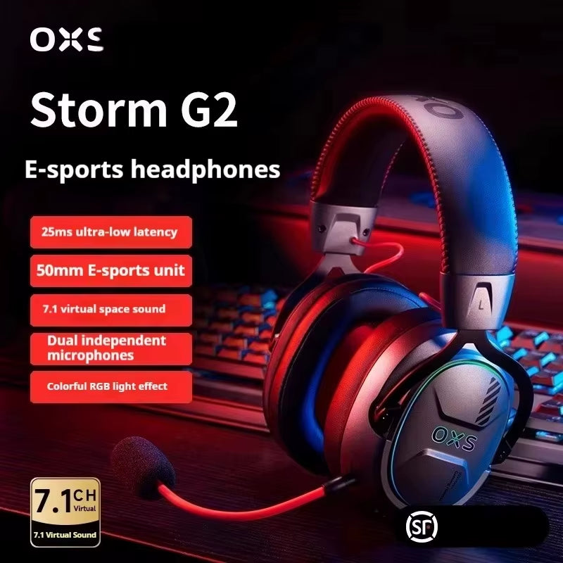 OXS Storm G2 Wireless Gaming Headset 50Mm Full-Frequency Dynamic 7.1 Surround Sound Headset 25Ms Ultra-Low Latency Headphones
