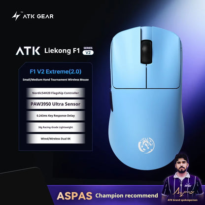 Atk F1 V2 Ultimate Mouse 38G Lightweight Dual-Mode Wireless 8K Gamer Mouse Low Latency Paw3950Utrla Ergonomics Gaming Accessorie
