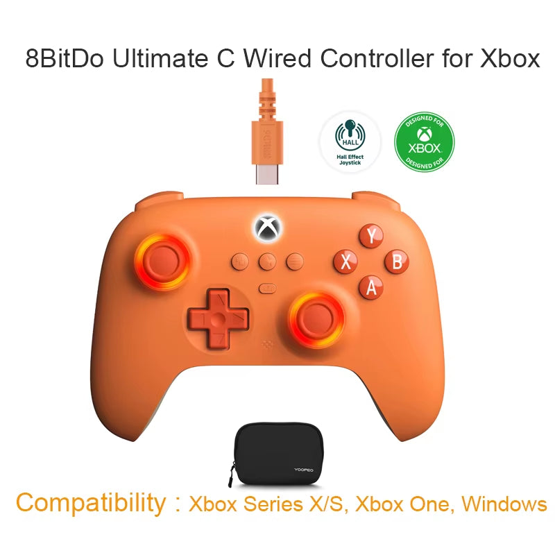 8Bitdo Ultimate C Wired Game Controller for Xbox Series X/S Xbox One with Game Pass Hall Effect Joysticks for Windows 10/11