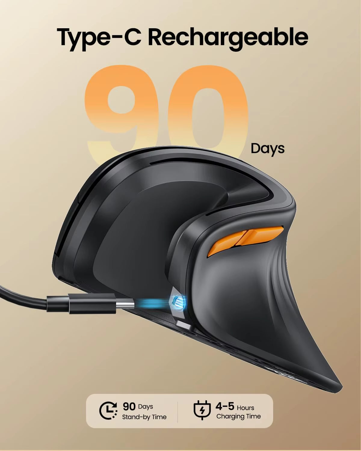 Protoarc Ergonomic Vertical Mouse EM11 NL Rechargeable Wireless Mouse BT Ergo Mice with 3 Multi-Device 2.4Ghz Optical Mice