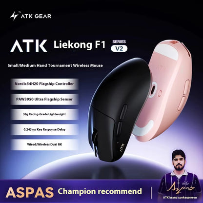 Atk F1 V2 Ultimate Mouse 38G Lightweight Dual-Mode Wireless 8K Gamer Mouse Low Latency Paw3950Utrla Ergonomics Gaming Accessorie