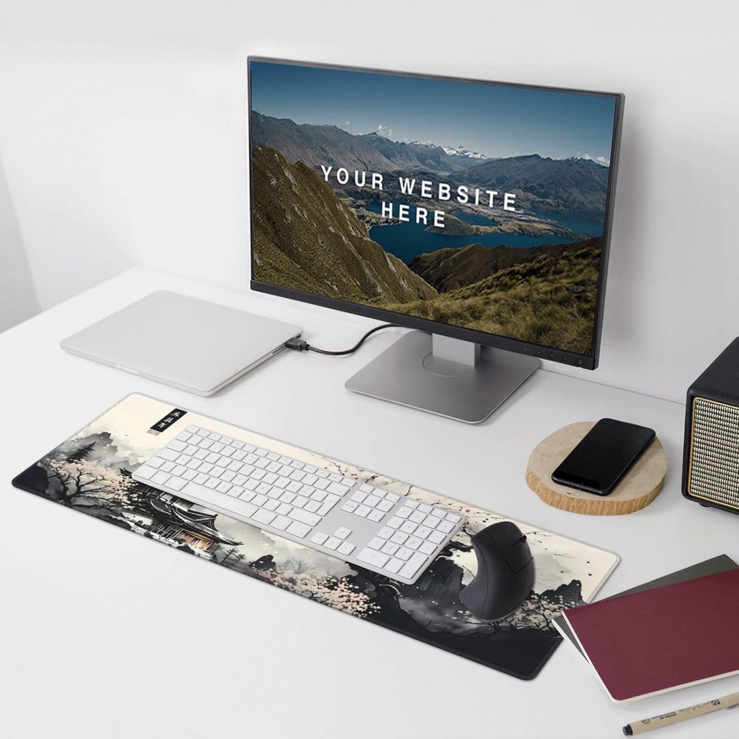 Japanese Mouse Pad, Large Japanese Desk Mat, XL Anime Gaming Keyboard Mat, Non-Slip Rubber Base, Big Extended Desk Protector for Home Office, 31.5”X11.8”