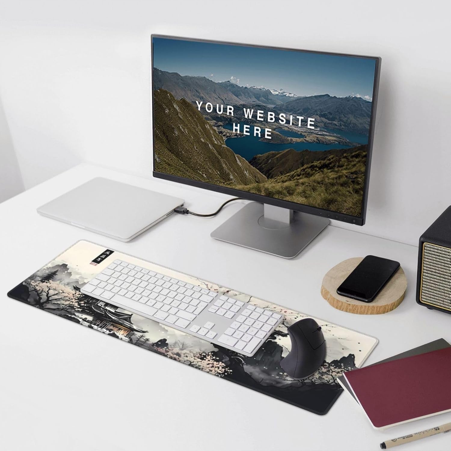 Japanese Mouse Pad, Large Japanese Desk Mat, XL Anime Gaming Keyboard Mat, Non-Slip Rubber Base, Big Extended Desk Protector for Home Office, 31.5”X11.8”