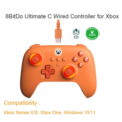 8Bitdo Ultimate C Wired Game Controller for Xbox Series X/S Xbox One with Game Pass Hall Effect Joysticks for Windows 10/11