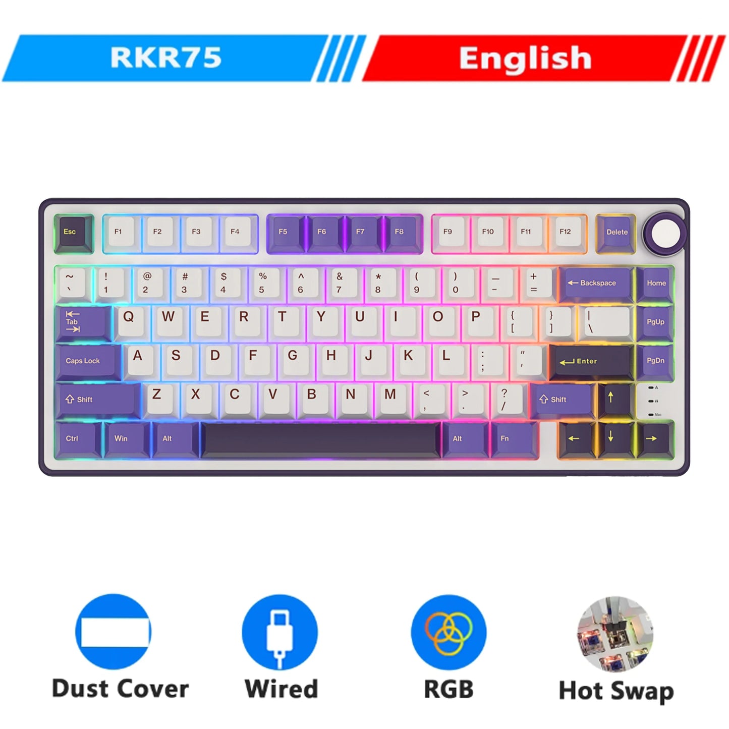 Royal Kludge R75 Gasket Wired Mechanical Keyboard 80 Keys RGB Backlit Hot-Swappable Spanish Gamer Keyboard MDA PBT Keycaps