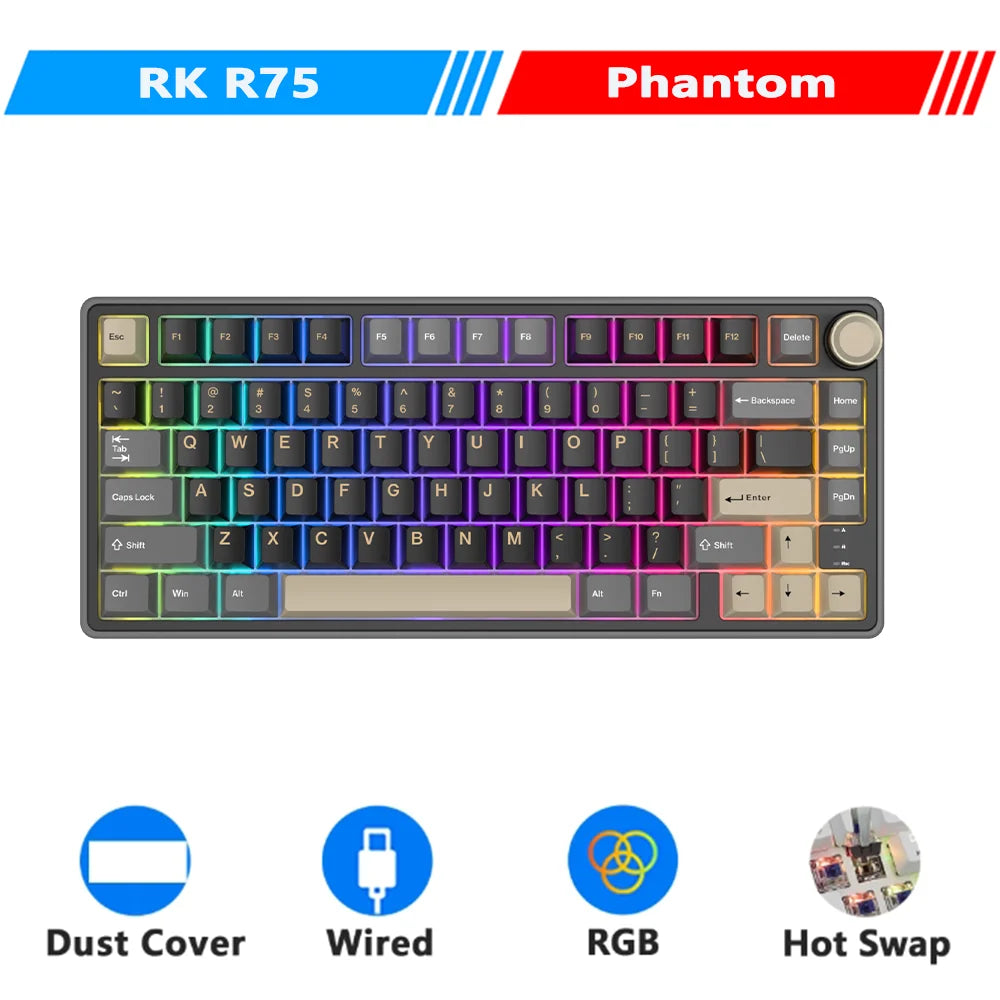 Royal Kludge R75 Gasket Wired Mechanical Keyboard 80 Keys RGB Backlit Hot-Swappable Spanish Gamer Keyboard MDA PBT Keycaps