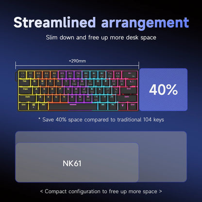 NK61 Wired Gaming Mechanical Keyboard 60% RGB Hot-Swappable 61 Keys Red Switch Mini Keyboard for Gamer PC