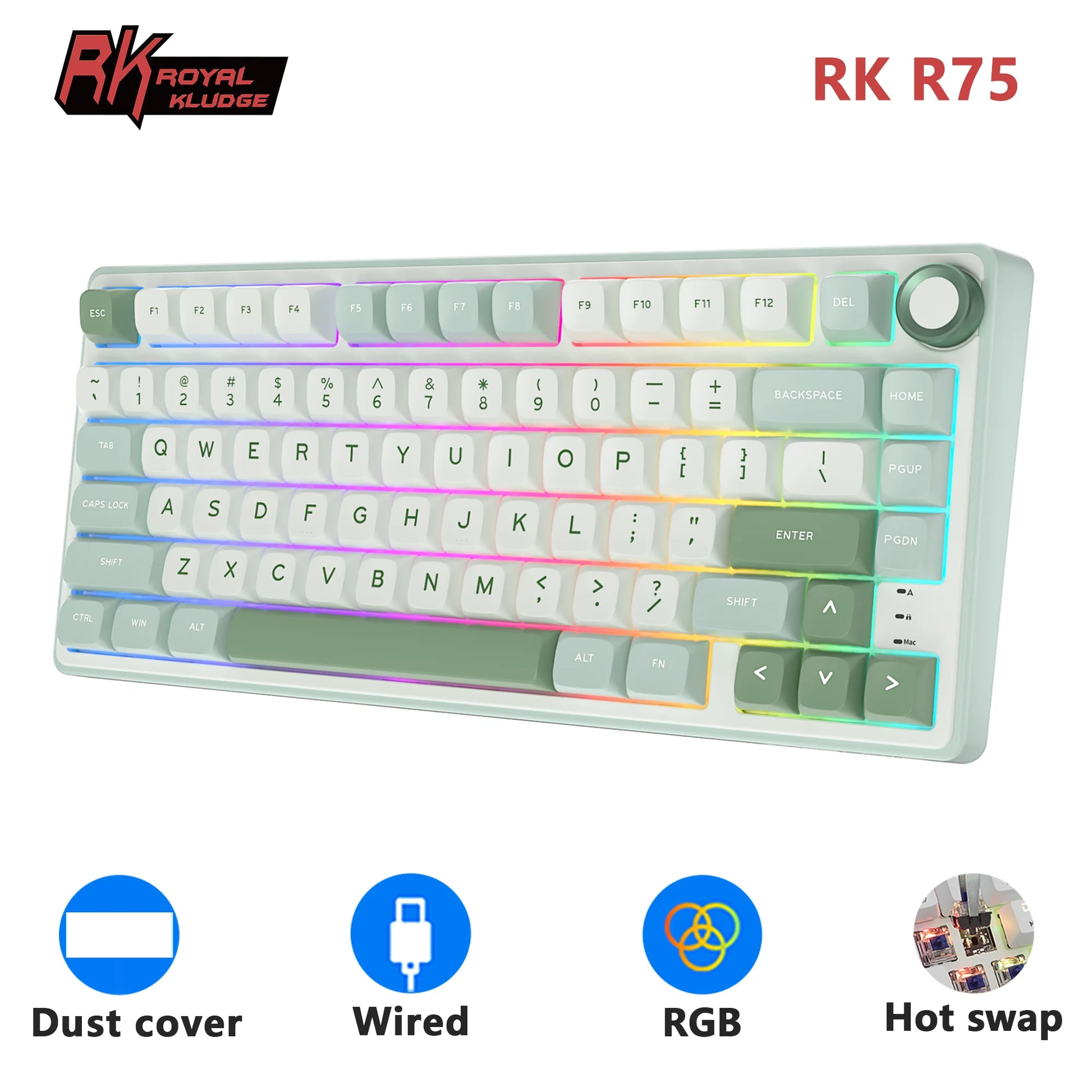 Royal Kludge R75 Gasket Wired Mechanical Keyboard 80 Keys RGB Backlit Hot-Swappable Spanish Gamer Keyboard MDA PBT Keycaps