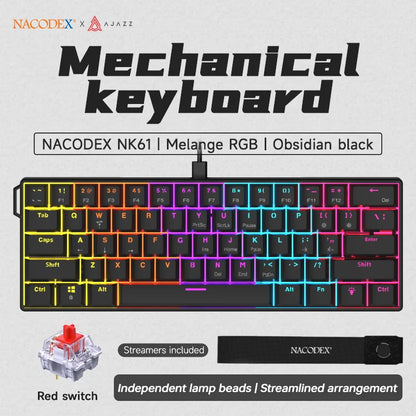 NK61 Wired Gaming Mechanical Keyboard 60% RGB Hot-Swappable 61 Keys Red Switch Mini Keyboard for Gamer PC