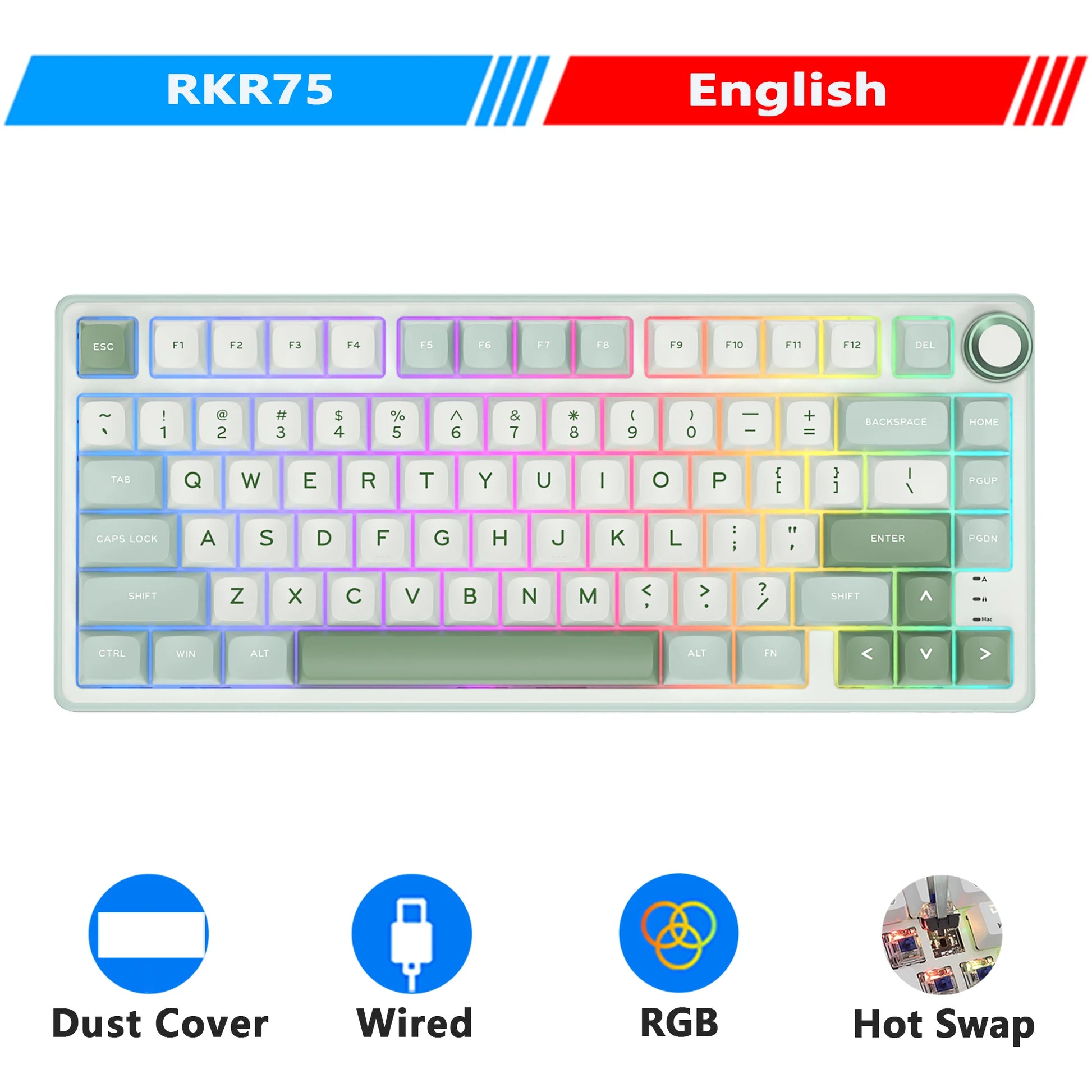 Royal Kludge R75 Gasket Wired Mechanical Keyboard 80 Keys RGB Backlit Hot-Swappable Spanish Gamer Keyboard MDA PBT Keycaps