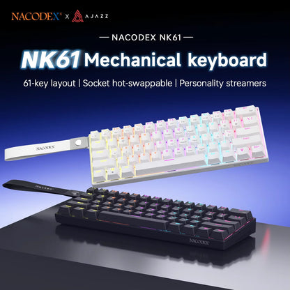 NK61 Wired Gaming Mechanical Keyboard 60% RGB Hot-Swappable 61 Keys Red Switch Mini Keyboard for Gamer PC