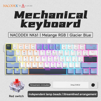 NK61 Wired Gaming Mechanical Keyboard 60% RGB Hot-Swappable 61 Keys Red Switch Mini Keyboard for Gamer PC