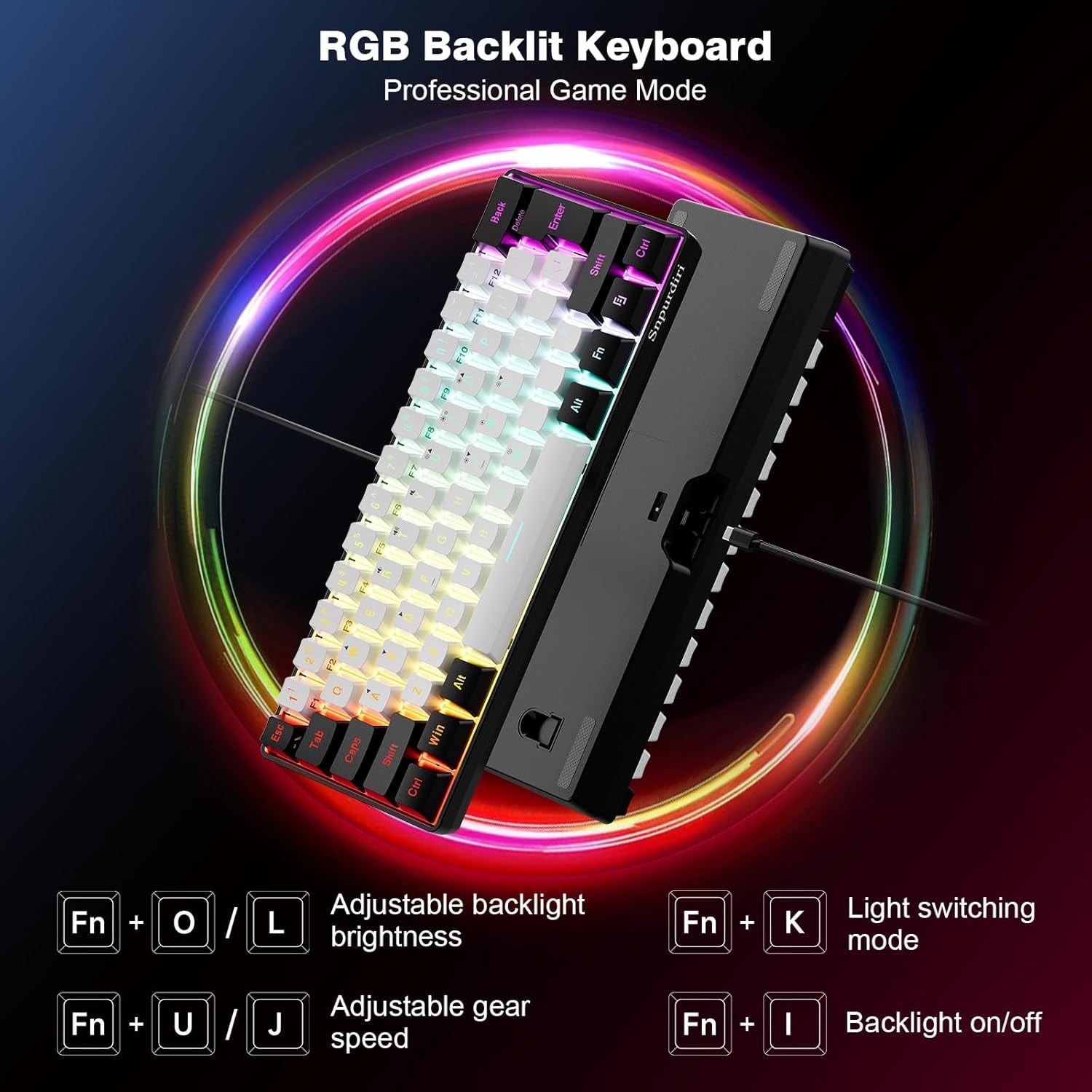 60% Wired Gaming Keyboard, 61 Keys RGB Backlit Ultra-Compact Small Gaming Keyboard, for Pc/Mac Gamer, Typist, Travel, Easy to Carry on Business Trip(Black-White)