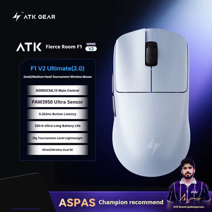 Atk F1 V2 Ultimate Mouse 38G Lightweight Dual-Mode Wireless 8K Gamer Mouse Low Latency Paw3950Utrla Ergonomics Gaming Accessorie