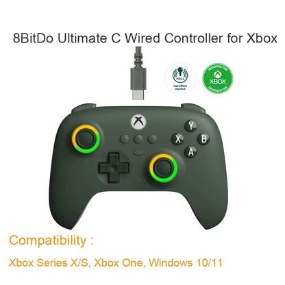 8Bitdo Ultimate C Wired Game Controller for Xbox Series X/S Xbox One with Game Pass Hall Effect Joysticks for Windows 10/11