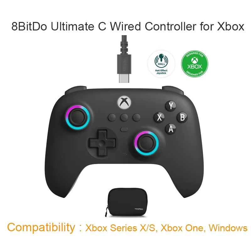 8Bitdo Ultimate C Wired Game Controller for Xbox Series X/S Xbox One with Game Pass Hall Effect Joysticks for Windows 10/11