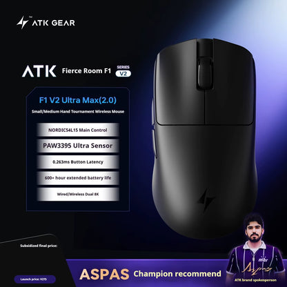 Atk F1 V2 Ultimate Mouse 38G Lightweight Dual-Mode Wireless 8K Gamer Mouse Low Latency Paw3950Utrla Ergonomics Gaming Accessorie